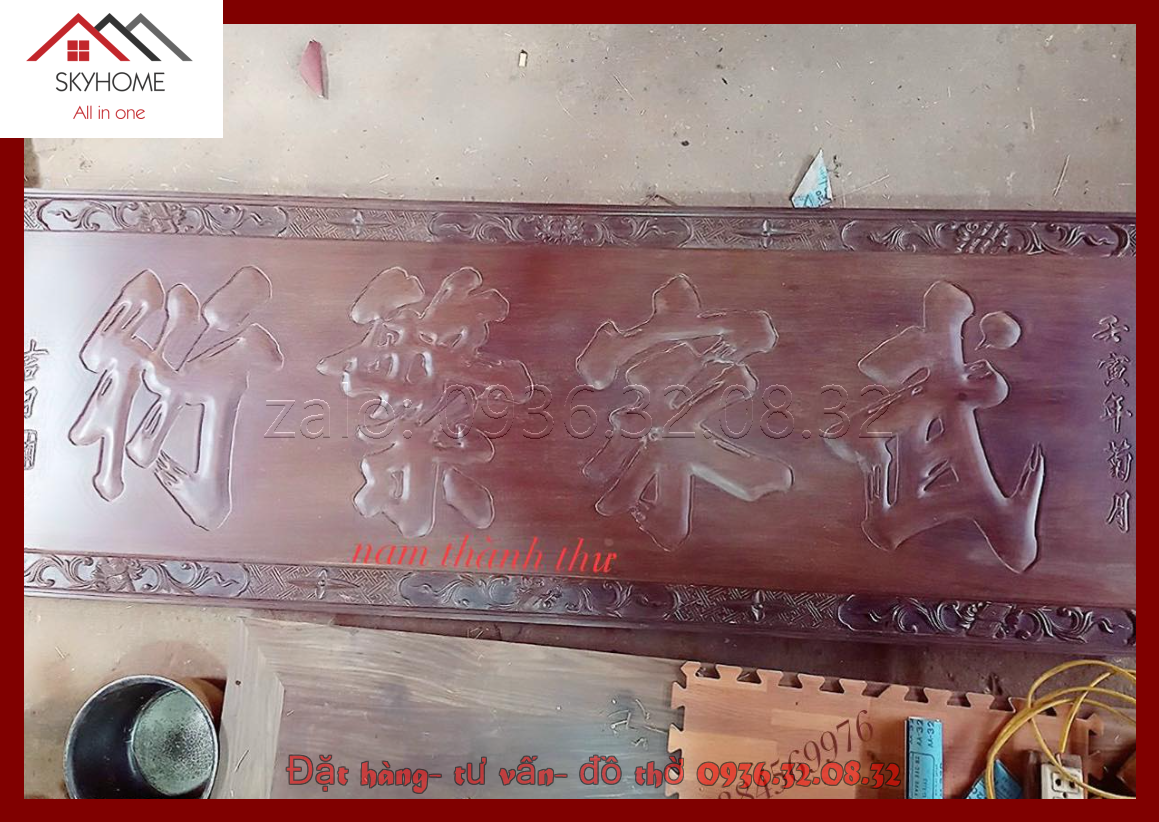 Hoành phi gỗ phòng thờ chữ VŨ GIA PHỒN DIỄN cho họ vũ